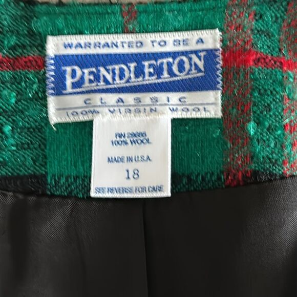 Vintage Pendleton Plaid Wool Blazer Size 18 Green Red Christmas Tartan Made USA - Picture 7 of 11